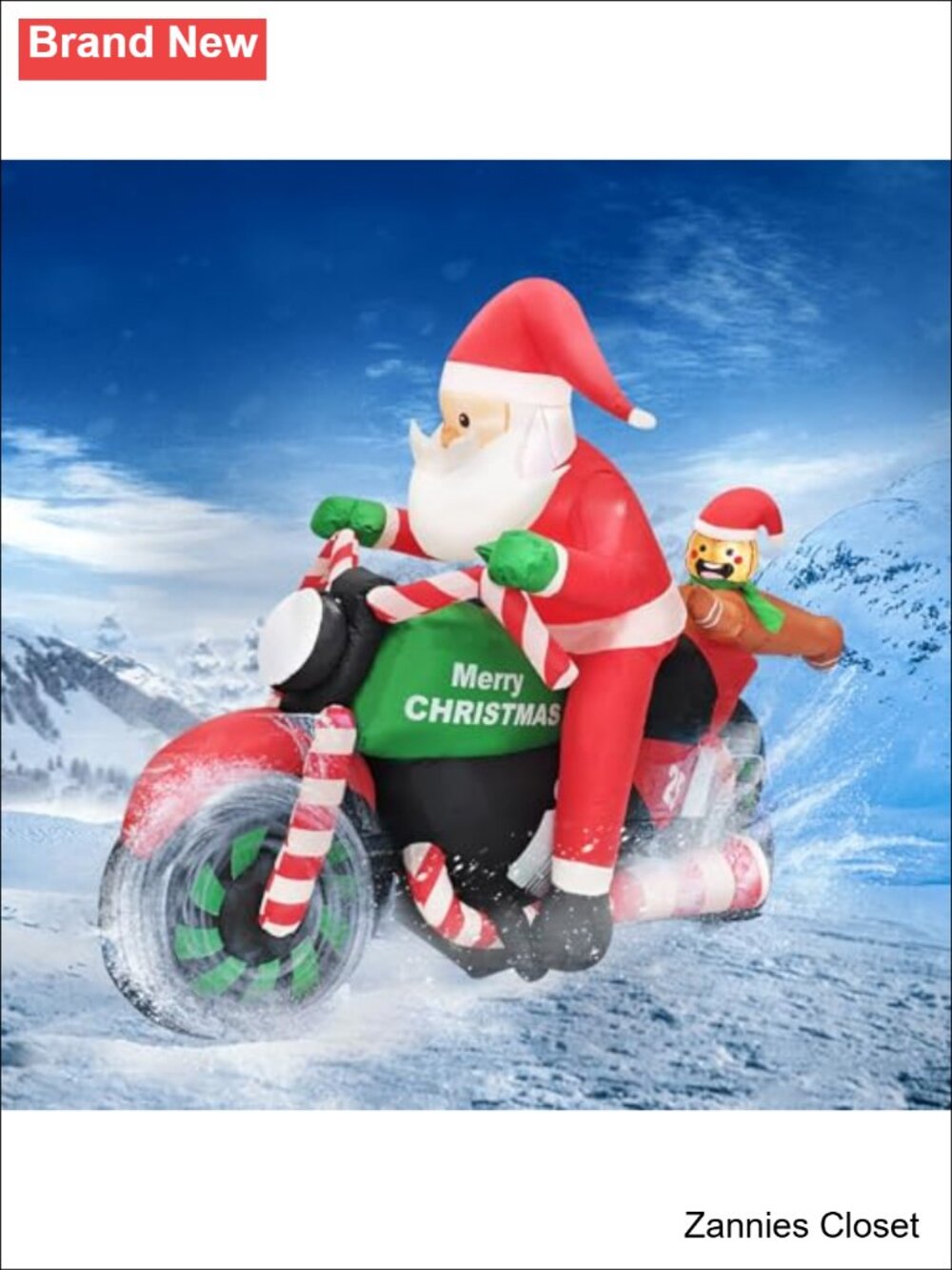 π 6FT Christmas Inflatable Santa Riding Motorcycle with Gingerbread Man LED - Picture 1 of 6